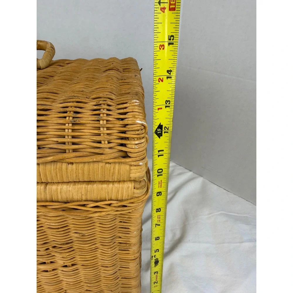 Vintage Cottage Granny Wicker Storage Trunk Basket Hinged Lid & Handles Natural